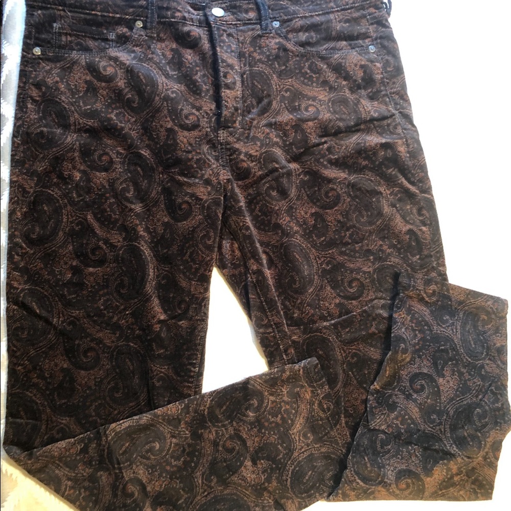 Banana republic luxurious black velvet paisley print pants size 33 like new